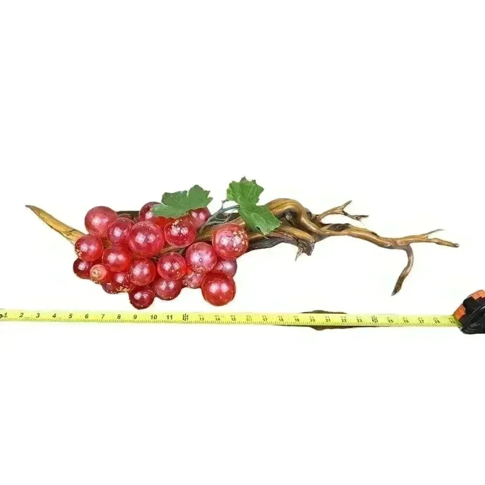 Vintage MCM Mod Violet Red & Gold Lucite Grapes Cluster Large drift wood stem - Picture 11 of 11